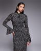 Daska Daska satin knot detail fluted sleeve maxi dress in black polka dot-Multi - 4