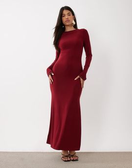 Daska Daska sculpted slinky lace trim maxi dress in burgundy-RED