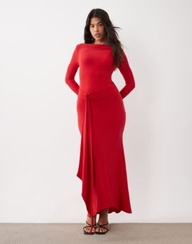 Daska Daska sculpted slinky waist drape detail maxi dress in red