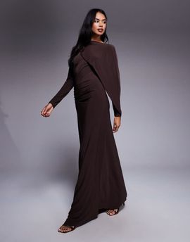 Daska Daska slinky cape detail maxi dress in chocolate brown