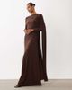 Daska Daska slinky one shoulder cape maxi dress in chocolate-Brown - 1