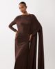 Daska Daska slinky one shoulder cape maxi dress in chocolate-Brown - 2