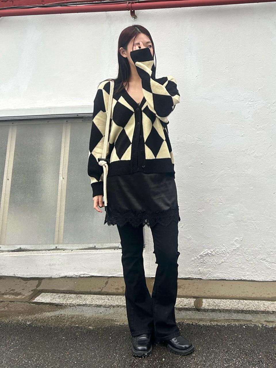 DAUGHTER Argyle Intarsia Wool Cardigan