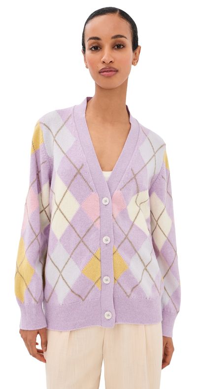 Daughter &Daughter Ava Argyle Wool Cardigan Lilac/White