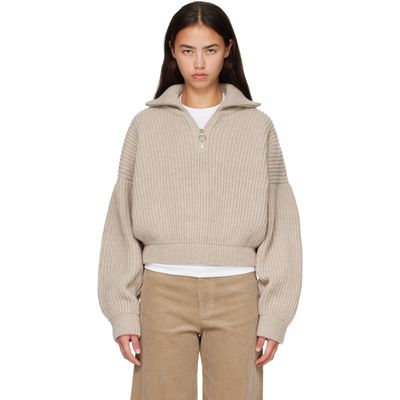 &Daughter &Daughter Beige Rowan Rib Half Zip Sweater