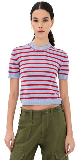 Daughter &Daughter Breton Knit Tee Pale Blue/Red Stripes