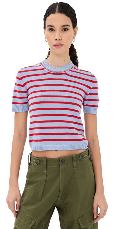 Daughter &Daughter Breton Knit Tee Pale Blue/Red Stripes