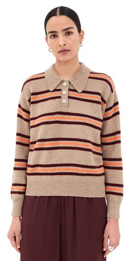 Daughter &Daughter Edith Stripe Polo Sweater Dark Natural Stripe