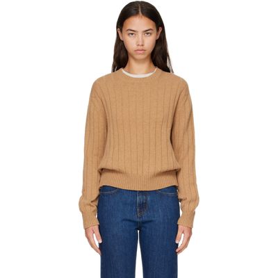 &Daughter &Daughter Tan Rooney Rib Crewneck Sweater