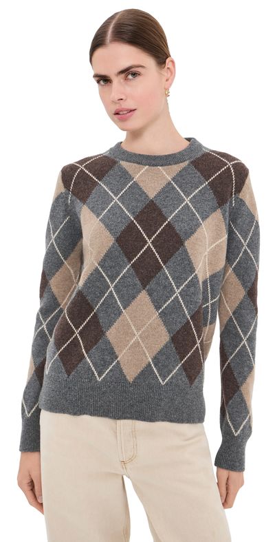 Daughter &Daughter The Ava Argyle Crewneck Derby Grey/Porcupine/Dark Natural