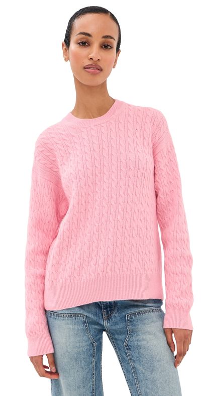 Daughter &Daughter Wool Cable Knit Pullover Pale Pink