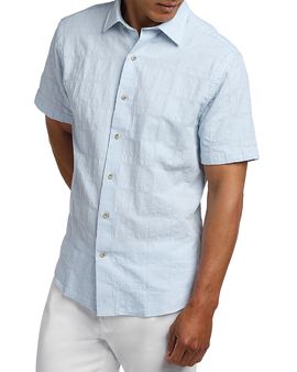 David Donahue David Donahue Cotton Linen Jacquard Short Sleeve Shirt