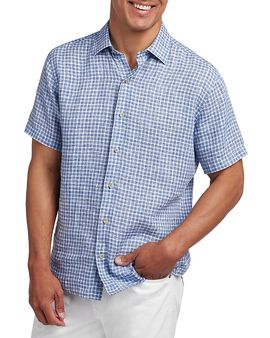 David Donahue David Donahue Linen Check Short Sleeve Shirt