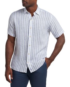 David Donahue David Donahue Linen Stripe Short Sleeve Shirt