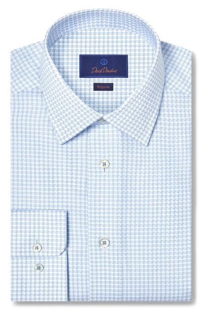 David Donahue David Donahue Regular Fit Dobby Check Cotton Dress Shirt