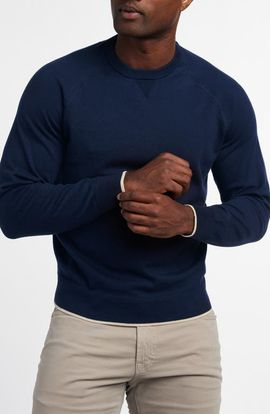 David Donahue David Donahue Tipped Cotton Blend Crewneck Sweater