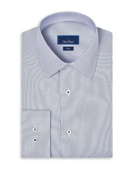 David Donahue David Donahue Trim Fit Cotton Blend Stripe Dress Shirt