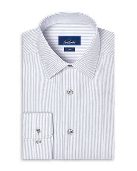 David Donahue David Donahue Trim Fit Cotton Twill Stripe Dress Shirt