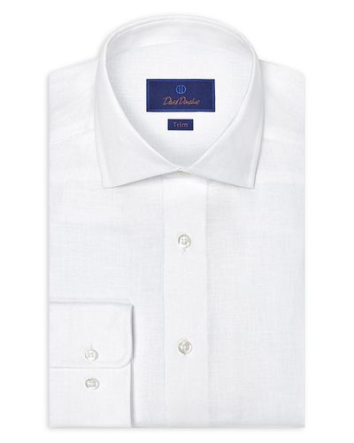 David Donahue David Donahue Trim Fit Linen Herringbone Dress Shirt