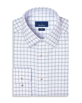 David Donahue David Donahue Trim Fit Windowpane Cotton Check Dress Shirt