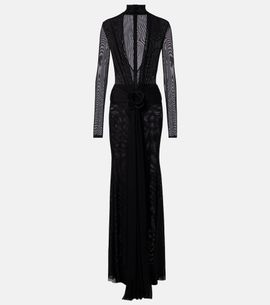 David Koma David Koma Floral-appliqué mesh gown