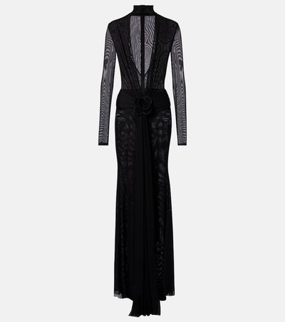 David Koma David Koma Floral-appliqué mesh gown