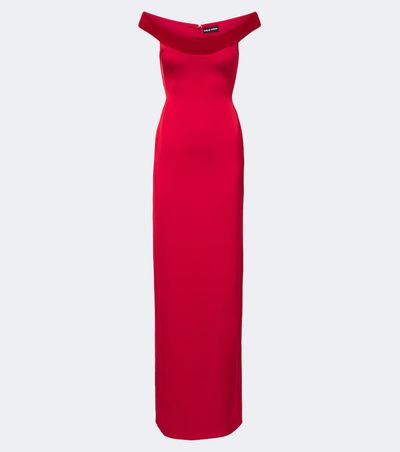 David Koma David Koma Velvet-trimmed off-shoulder satin gown
