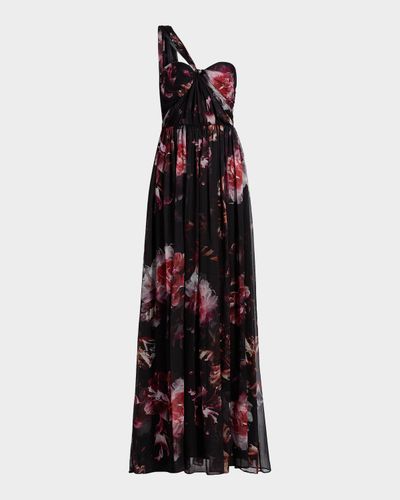 David Meister Lina Asymmetric Chiffon Gown