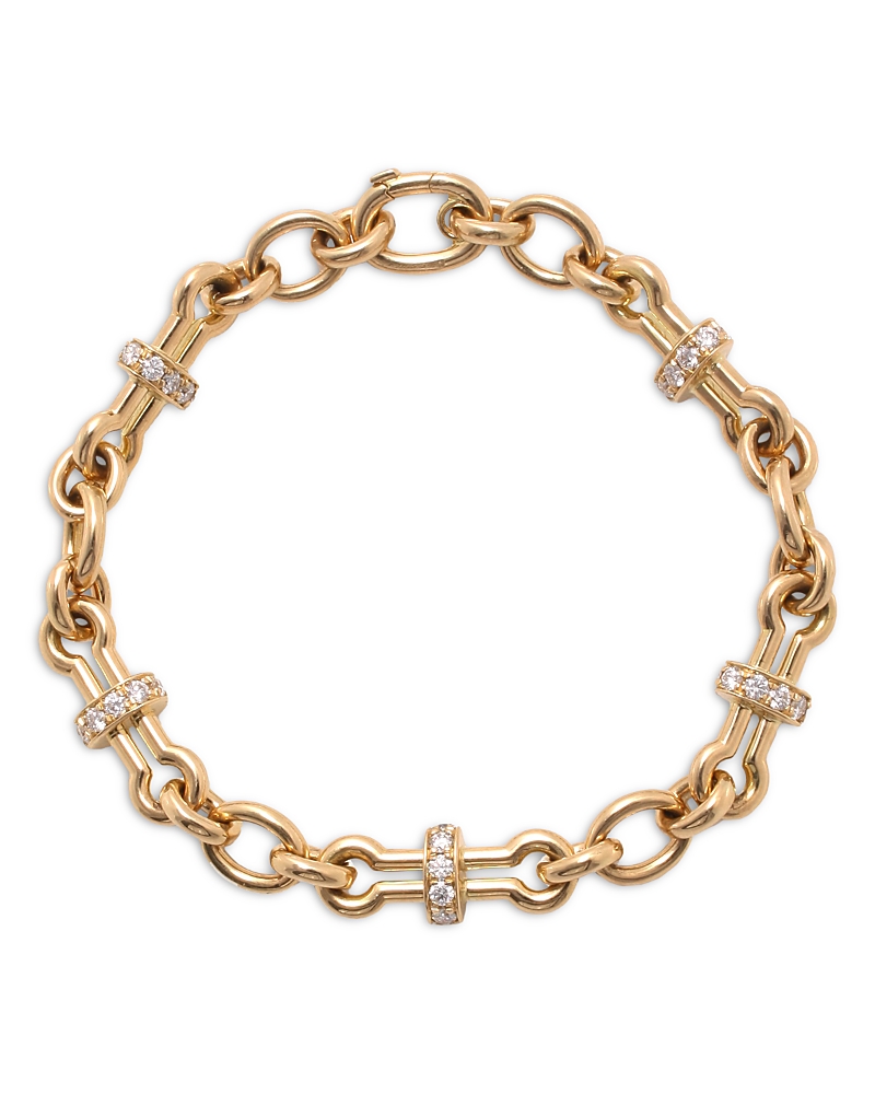 David Webb David Webb 18K Yellow Gold Diamond Barbell Chain Bracelet, 1.5 tcw