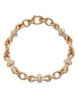 David Webb David Webb 18K Yellow Gold Diamond Barbell Chain Bracelet, 1.5 tcw