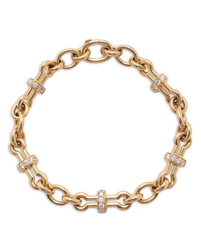 David Webb David Webb 18K Yellow Gold Diamond Barbell Chain Bracelet, 1.5 tcw
