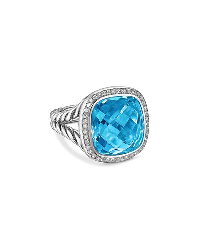David Yurman Albion Ring in Sterling Silver with Blue Topaz and Diamonds, 15mm