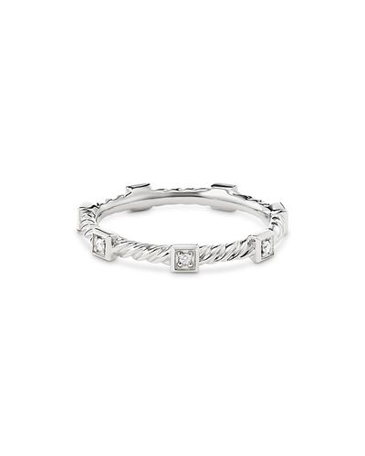 David Yurman David Yurman 18K White Gold Cable Collectibles Diamond Stack Ring