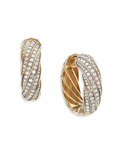 David Yurman David Yurman 18K Yellow Gold Cable Edge Hoop Earrings with Diamonds