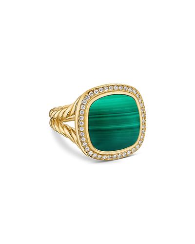 David Yurman David Yurman Albion Ring in 18K Yellow Gold with Malachite and Diamonds, 15mm