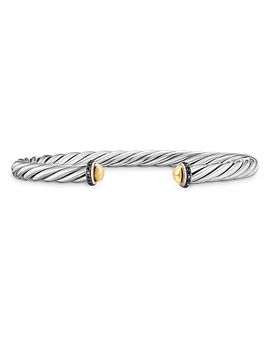 David Yurman David Yurman Cable Cuff Bracelet in Sterling Silver with 14K Yellow Gold and Black Diamonds, 6mm