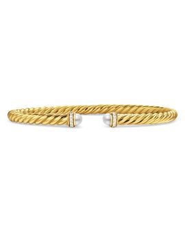 David Yurman David Yurman Cablespira Flex Bracelet in 18K Yellow Gold with Pearls and Diamonds, 4mm