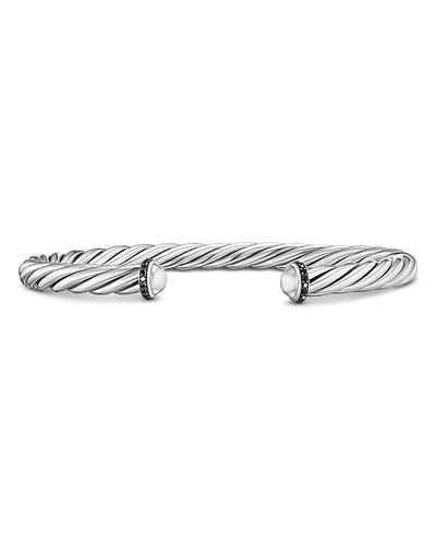 David Yurman David Yurman Men's Cable Cuff Bracelet in Sterling Silver with Pave Black Diamonds, 6mm