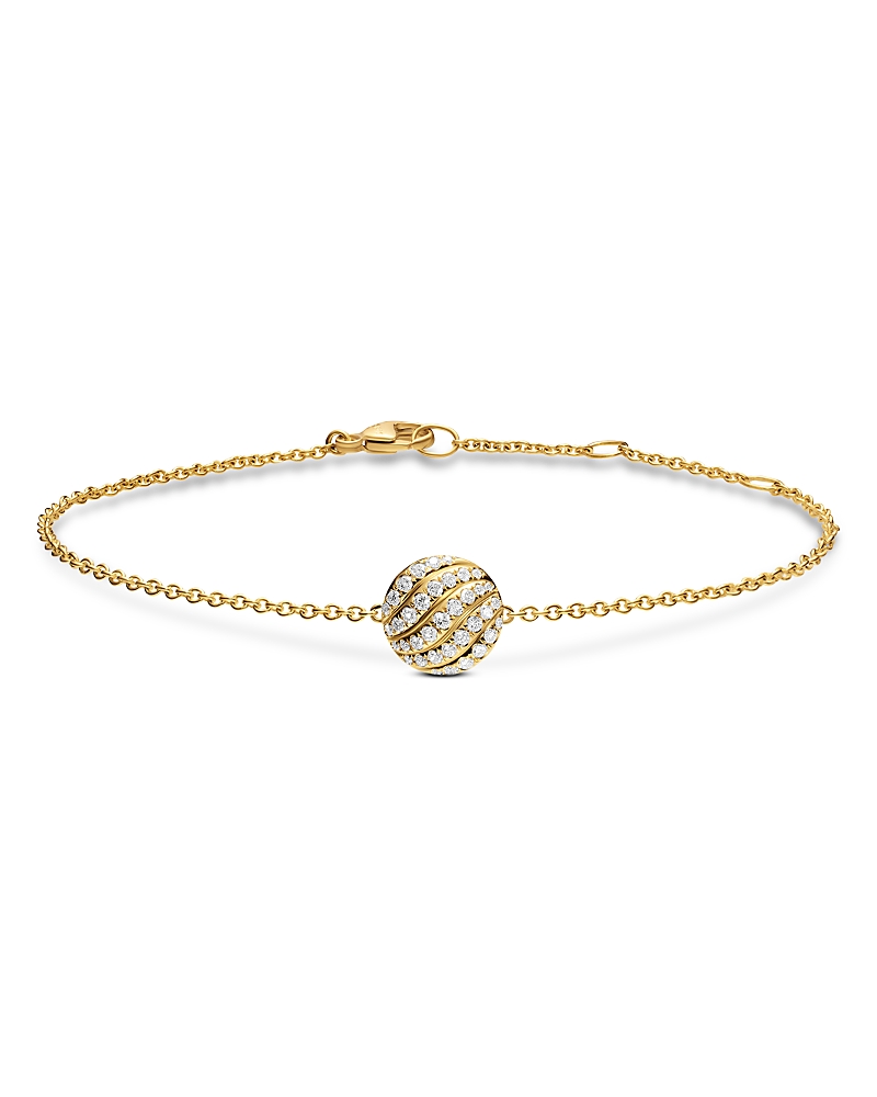 David Yurman David Yurman Sculpted Cable Center Station Chain Bracelet in 18K Yellow Gold with Diamonds, 10mm