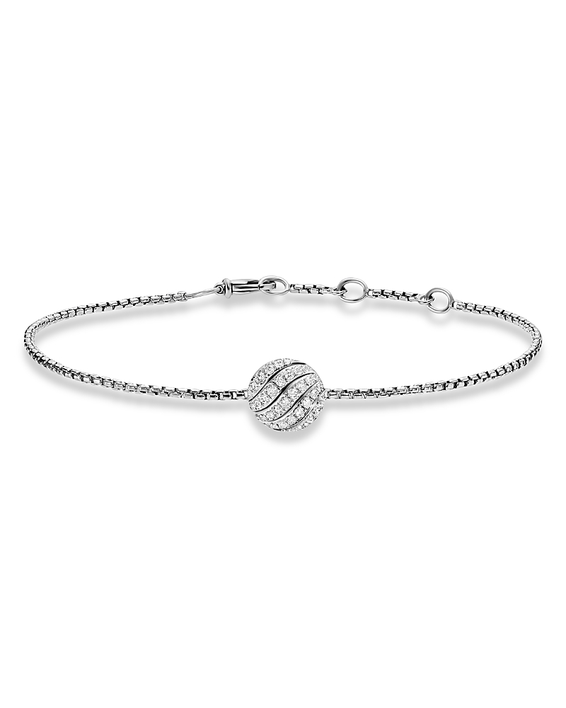 David Yurman David Yurman Sculpted Cable Center Station Chain Bracelet in Sterling Silver with Diamonds, 10mm