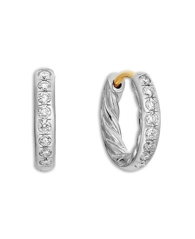 David Yurman David Yurman Sculpted Cable Huggie Hoop Earrings in Sterling Silver with Diamonds