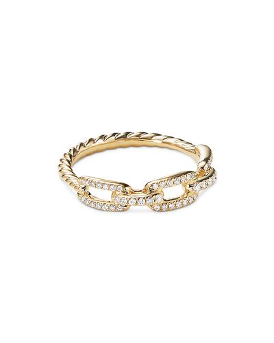 David Yurman David Yurman Stax Single Row Pave Chain Link Ring with Diamonds in 18K Gold