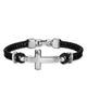David Yurman David Yurman Streamline Cross Station Bracelet in Black Leather with Sterling Silver, 17mm - 1