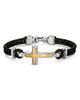 David Yurman David Yurman Streamline Cross Station Bracelet in Black Leather with Sterling Silver and 14K Yellow Gold, 17mm - 1