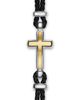 David Yurman David Yurman Streamline Cross Station Bracelet in Black Leather with Sterling Silver and 14K Yellow Gold, 17mm - 3