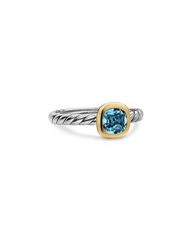 David Yurman Dy Mercer A Color Cable Ring in Sterling Silver with 14K Yellow Gold and Hampton Blue Topaz 5.5mm