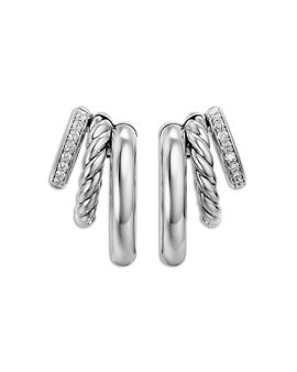 David Yurman Dy Mercer A Multi Row Earrings in Sterling Silver with Diamonds, 18mm