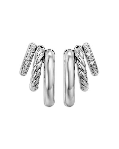 David Yurman Dy Mercer A Multi Row Earrings in Sterling Silver with Diamonds, 18mm