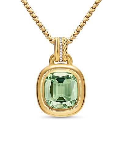 David Yurman Dy Mercer Color Amulet in 18K Yellow Gold with Prasiolite and Diamonds, 13mm