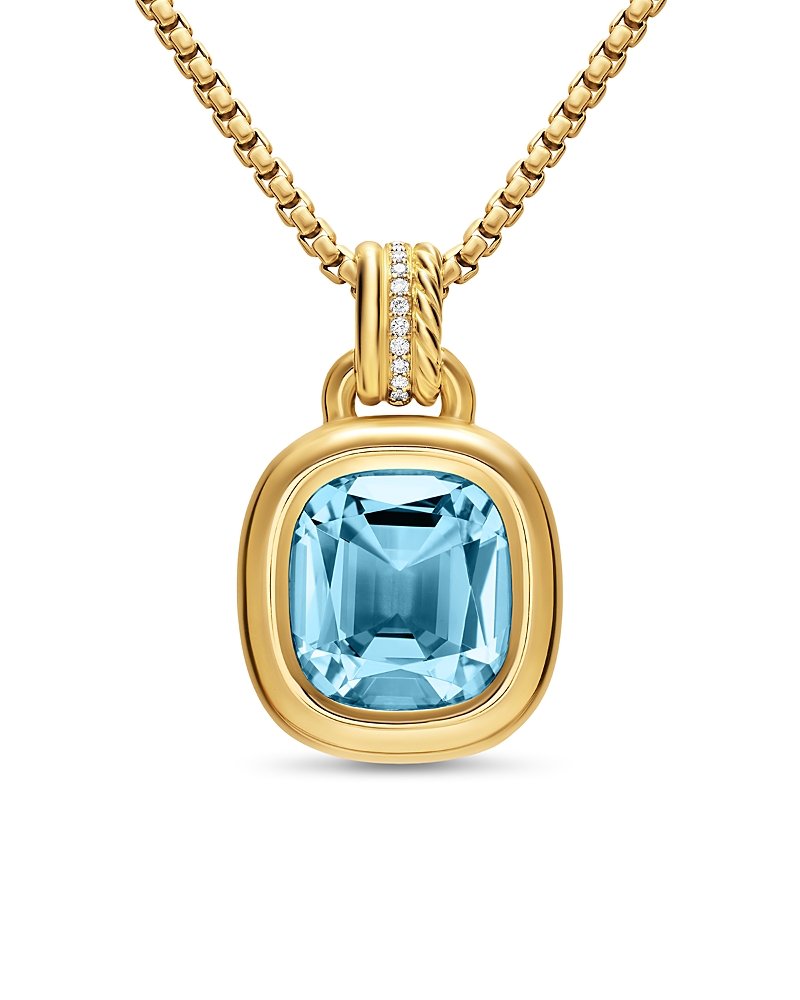 David Yurman Dy Mercer Color Amulet in 18K Yellow Gold with Sky Blue Topaz and Diamonds, 13mm